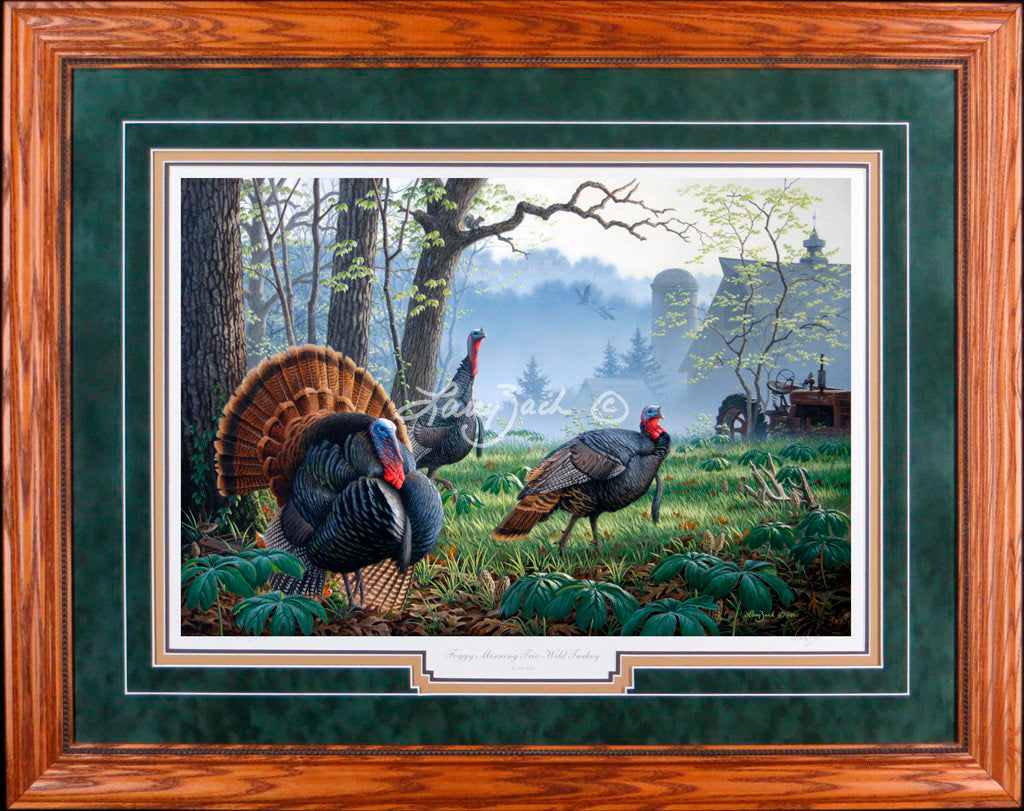 Foggy Morning Trio Wild Turkey Larry Zach Wildlife Art