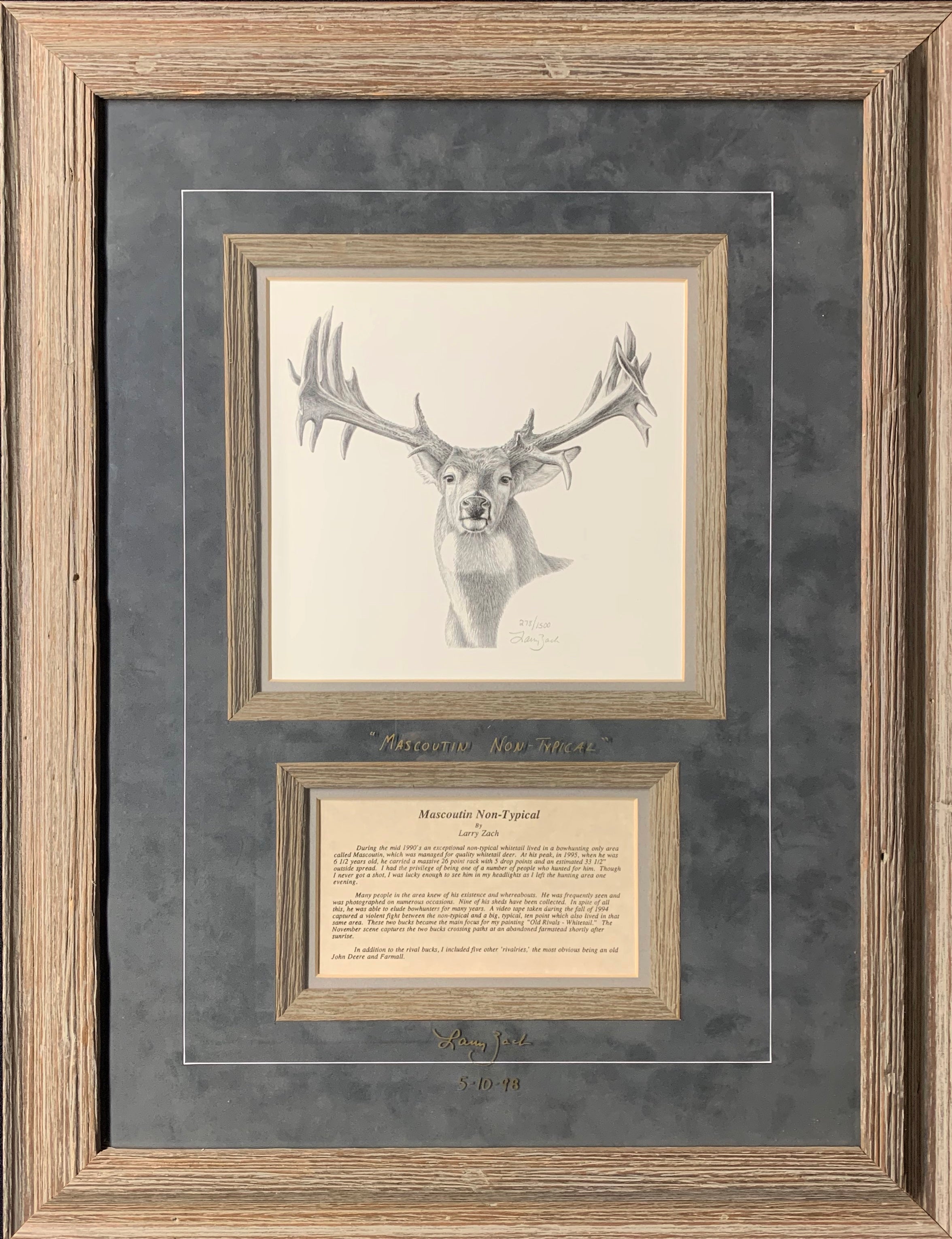 Mascoutin Non-Typical" Pencil Drawing Framing Gray Combo